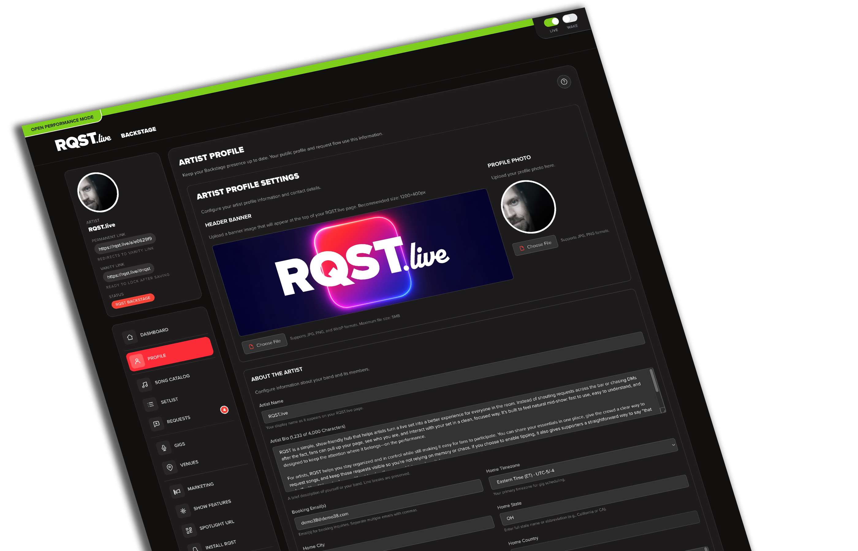 RQST Backstage artist profile