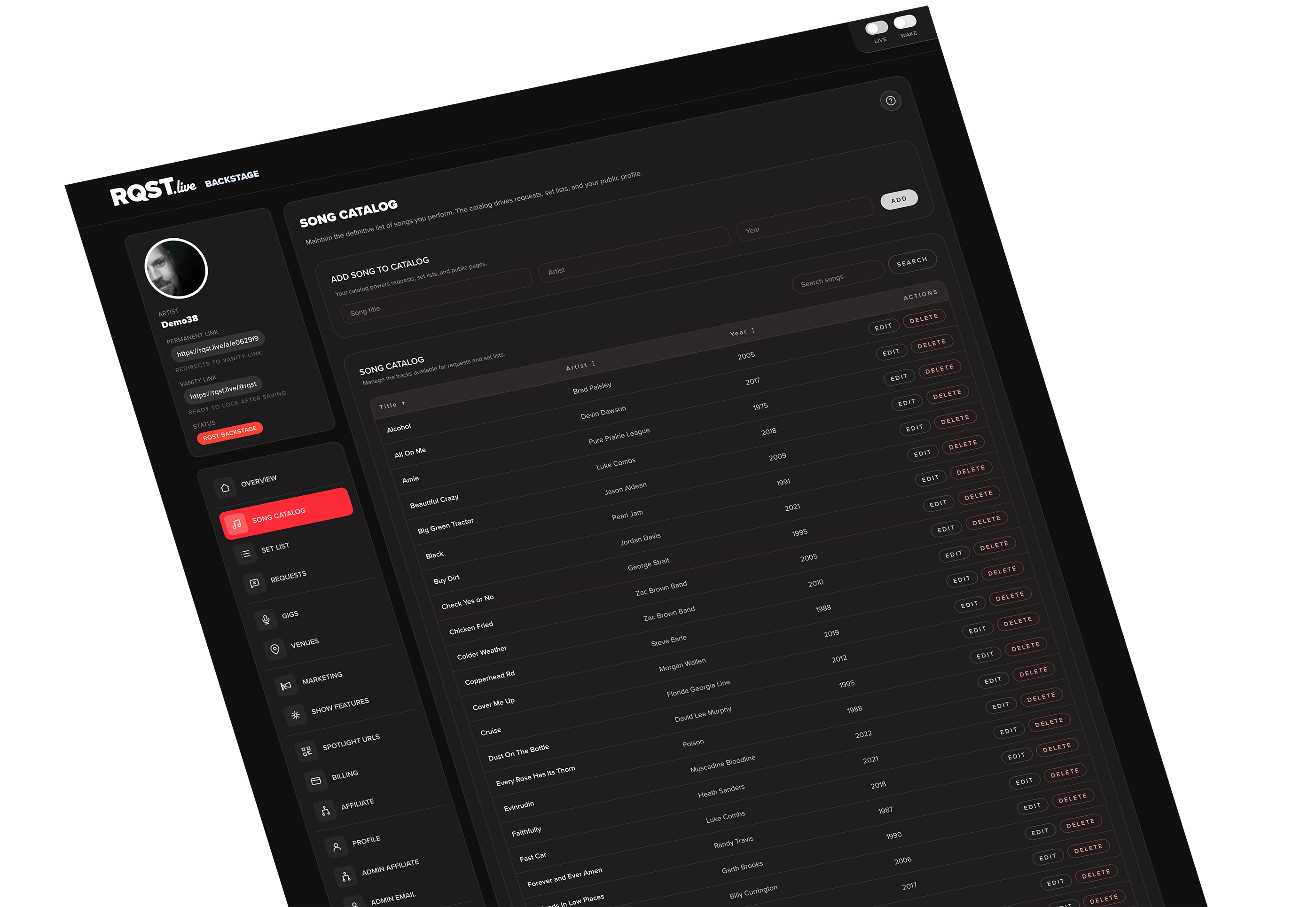 RQST Backstage interface layer 2